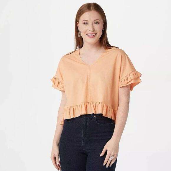 NWT Bishop + Young Ruffled Sleeve Tee in Sunset Orange Size XL - Picture 2 of 7